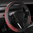 CAR PASS Faux Leather Steering Wheel Cover and Waterproof Car Floor Mats, Universal Car Combo Fit for 95% Sedan,SUV,Cars, 14.5-15inch Sporty Anti-Slip Safety Comfortable Design Burgundy
