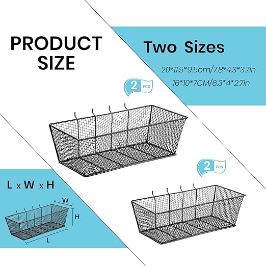 Sieral 4 Pcs Black Pegboard Baskets Metal Wire Shelf Baskets Peg Board Organizer Accessories Wall Mount Organizer Attachments