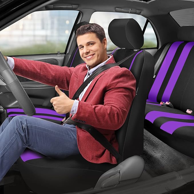 FH Group Car Seat Cover Full Set Striking Striped Car Seat Covers with Front Seat Covers and Rear Split Bench, Universal Fit 