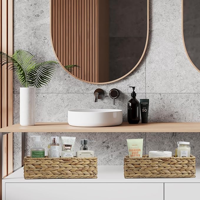 Water Hyacinth Basket for Toilet Paper, Wicker Baskets for Storage Bathroom Counter, Storage Basket With 3 Compartments, Rest