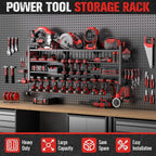 49.8" W Super Large Power Tool Organizer Wall Mount,4-Layer Heavy Duty Tool Storage with 18 Cordless Drill Holder,600 lb Capa