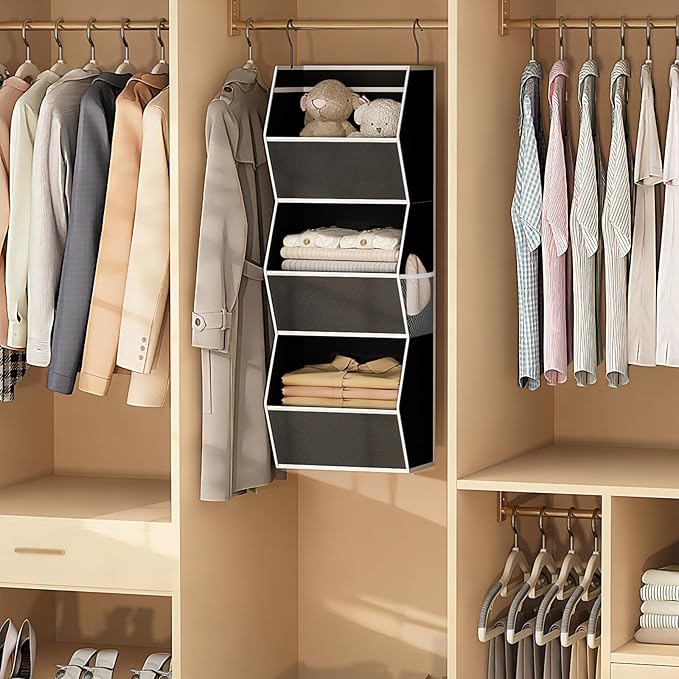 Hanging Closet Organizer 3 Shelf Collapsible Bedroom Closet Organizers and Storage Hanging with Mesh Pocket for Clothes, Clos