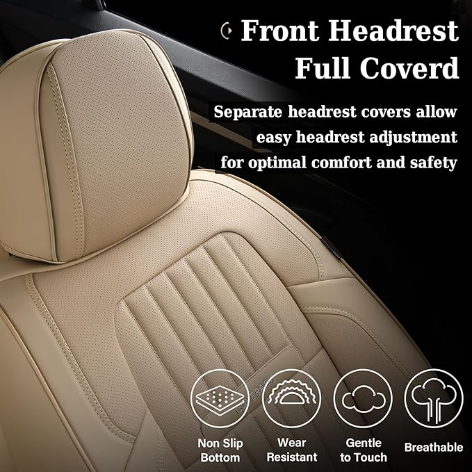 Coverado Front and Back Seat Covers for Cars, Nappa Leather Car Seat Covers, Automotive Seat Covers for Trucks, 5 Seats Water