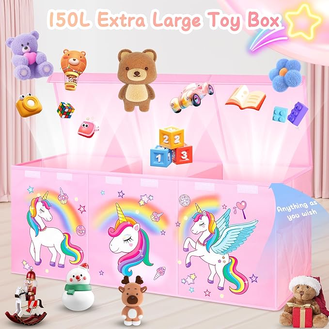 Mabahoo Extra Large Toy Chest, Collapsible Sturdy Toy Storage Organizer with Lids, 40"X14"X16" Large Kids Toybox Storage Bins