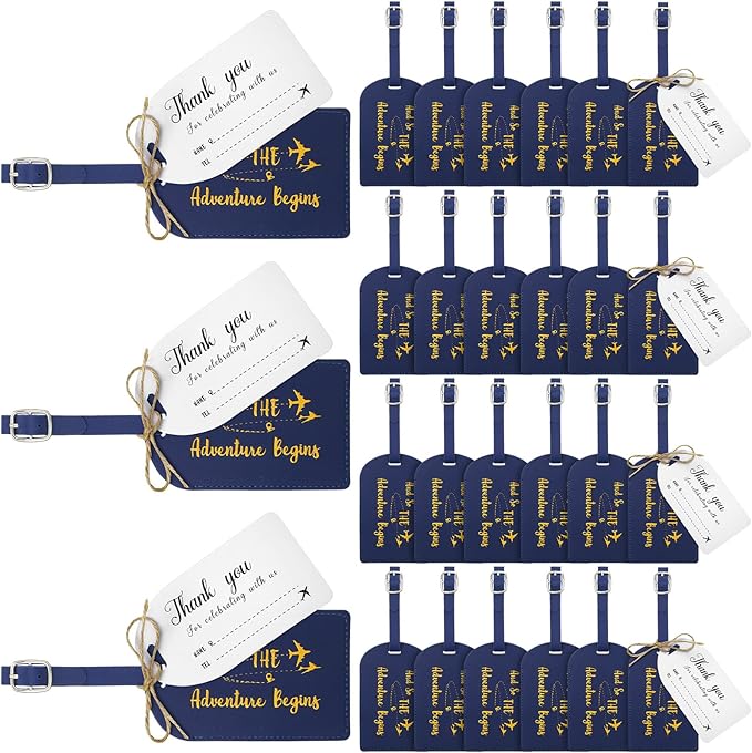 Sweetude 48 Sets Leather Luggage Tag Bulk and So The Adventure Begins Luggage Tags with Name Card for Wedding Bridal Shower B