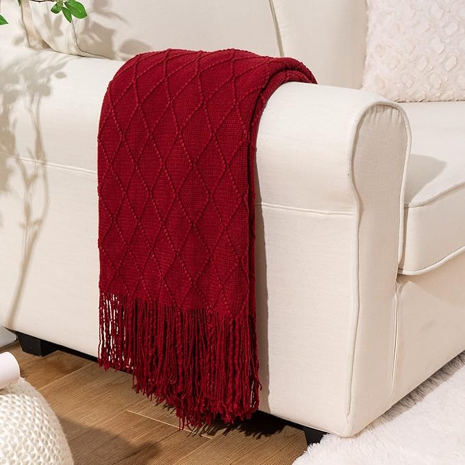 BATTILO HOME Christmas Decor Red Throw Blanket for Couch, Boho Bed Throws for Foot of Bed, Decorative Red Throws for Sofa Liv
