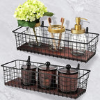 SheeChung 2 Set [Extra Large] Portable Metal Farmhouse Wall Decor Storage Organizer Basket Bin with Handles & Floating Shelve