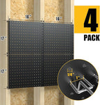 Spampur Peg Board, 4 Pack Metal Pegboard Panels with 50 Hooks, Black Pegboards Wall Organizer, Heavy Duty Peg Board for Walls
