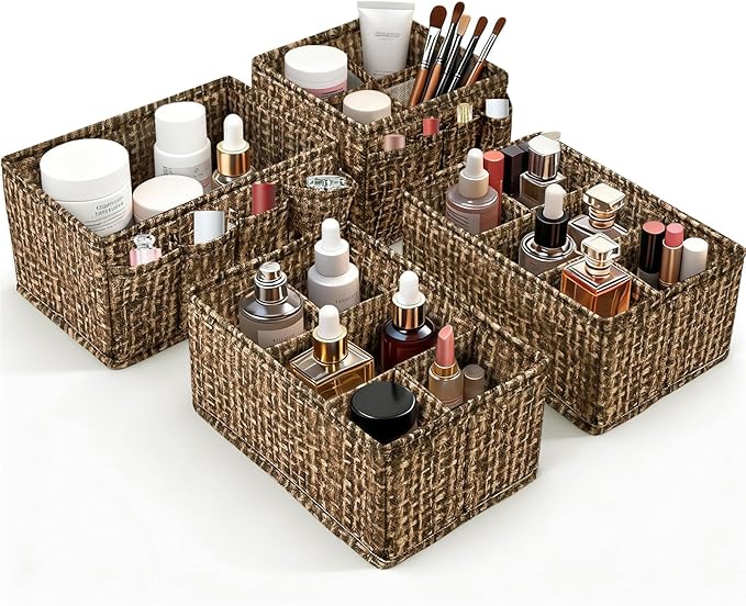 VERONLY Cosmetic Storage Bins Makeup Organizer, Adjustable Multifunction Storage Box Desk Drawer Divider for Makeup Brushes, 