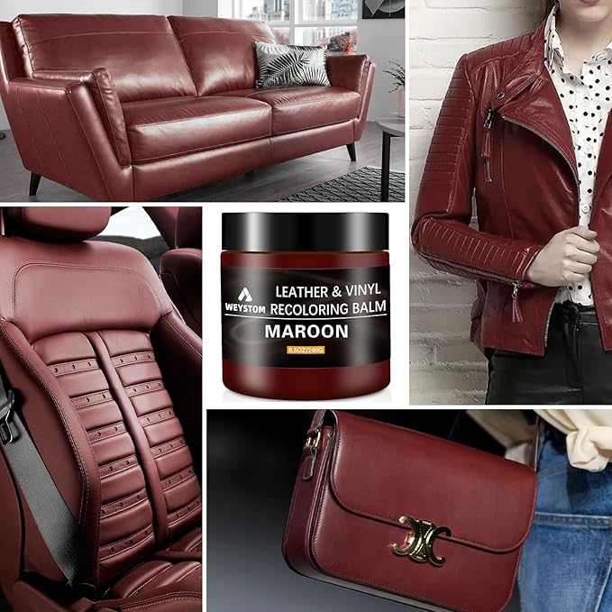 Leather Recoloring Balm - Maroon Leather Repair Kit for Furniture, Dye, Recolor, Renew, Repair & Restore Aged, Faded, Cracked