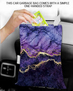 Car Garbage Can, Car Trash Bag, Car Garbage Bag, Hanging Car Trash Can for Car Accessories, Vehicle, Travelling, Camping, Cute Car Back Seat Organizer, Luxury Purple Marble