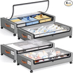 Yecaye 4 Pack Under Bed Storage with Wheels, Under Bed Storage Containers with Lids, Large Under Bed Rolling Storage with Cle