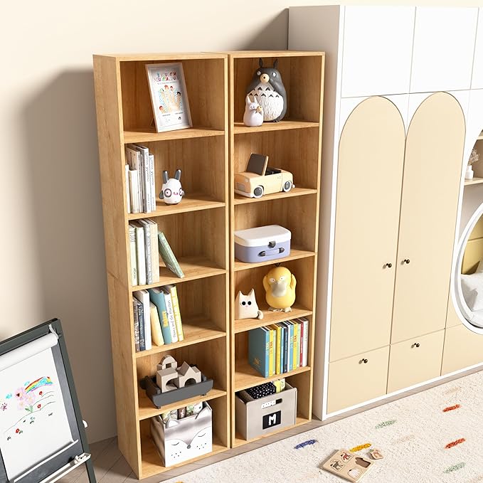 Wooden 6 Cube Storage Organizer, Classic Oak 6 Cube Storage Shelf, 6 Tier Closet Organizers Storage Cubes Display Cubby, Vers