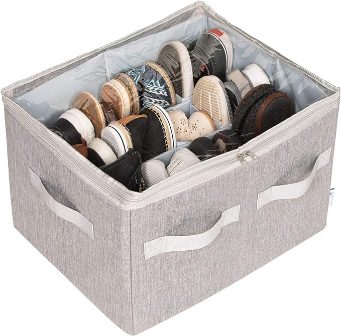 Moteph Shoe Organizer Closet Storage Solution with Clear Cover & Adjustable Dividers for Shoes, Handbags, Blankets, Linen, Cl