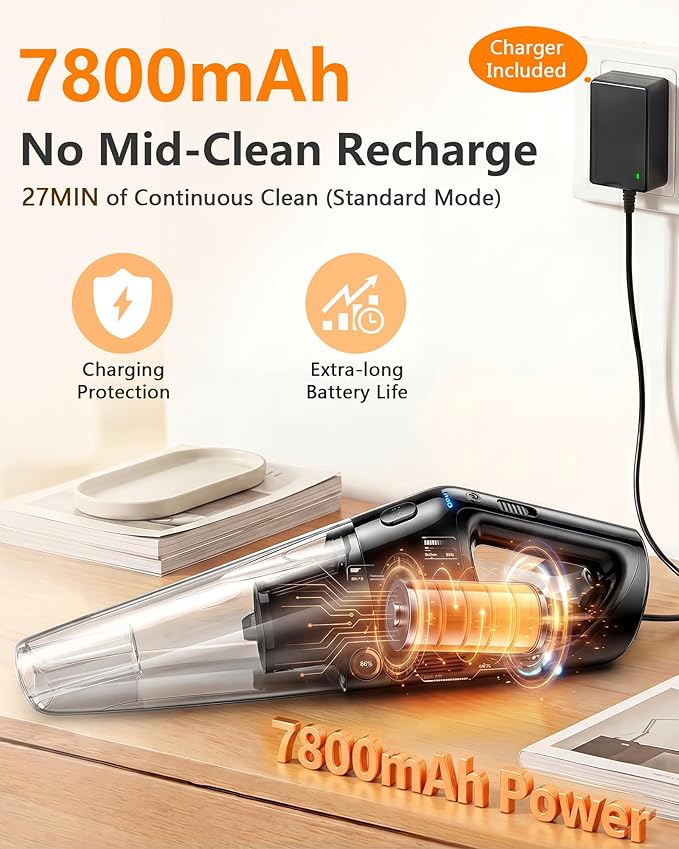 Handheld Vacuum Cordless Rechargeable with Charging Dock - 16000Pa Ultra-Strong Suction, Portable & Lightweight, Fast Chargin
