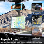Rearview Mirror Tablet Mount for Car Truck [Rotatable & Retractable] Rear View Mirror Clip Phone Tablet Holder Upgraded 4 Corners for Pro Air Mini, Galaxy Tab, iPhone, 4-11" Devices