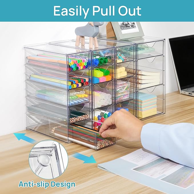 Vtopmart Acrylic Organizer with 16 Drawers (4 Set),Clear Storage Drawers for Office Supplies,Desk Organization and Storage fo