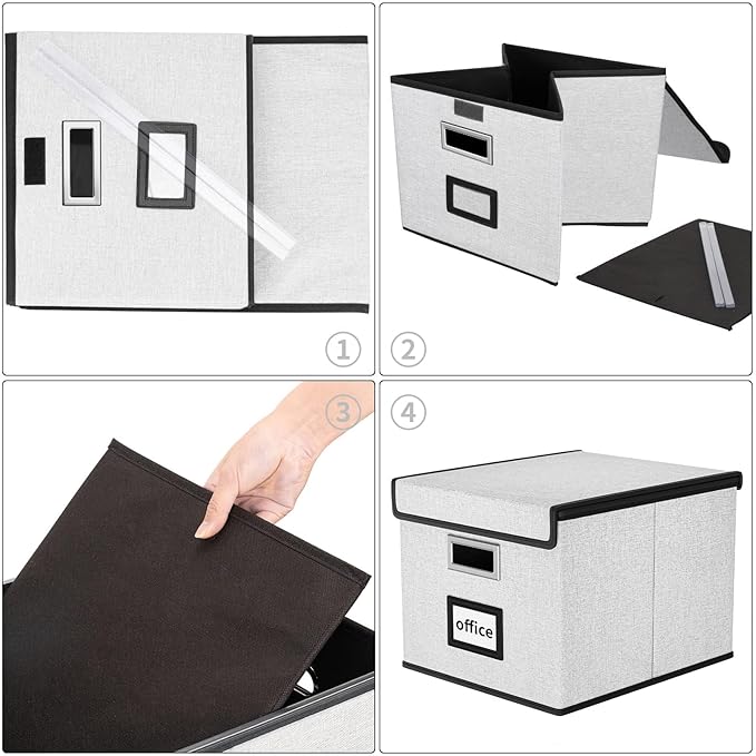 Huolewa File Organizer Box with Lid, Collapsible File Folder Organizer for Office Document Storage, Filing Box with Plastic S