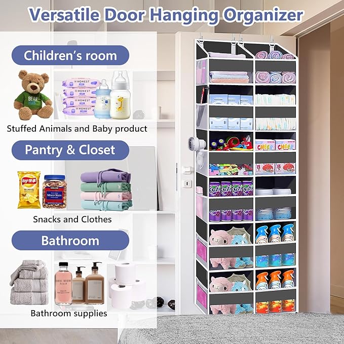 UVIAHOMI Heavy Duty Over The Door Organizer 6 Tiers, Extra Large Behind Door Storage of 12 Big Front & 12 Mesh Pockets, 80lb 