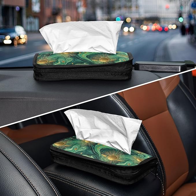 Car Tissue Holder Car Visor Organizer Tissue Box Holder for Car Sun Visor Organizer with Car Vehicle Accessories Essentials Interior for Women Men Teal Gold Swirl Sun Marble