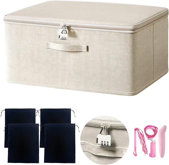 Locking Adult Game Toy Storage Organizer Lock Box Toy Storage Bins Women and Men Game Toys Storage Bags with 4 Drawstring Bag