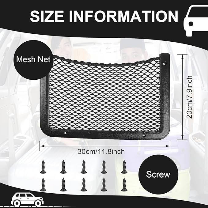 Frienda 1 Pc Car Storage Net Bag, ABS Plastic Framed Mesh Net Holder, Phone & Cargo Organizer with Screws for Auto, Rv, Boat, Truck Pocket Storage (12 x 8 Inch)