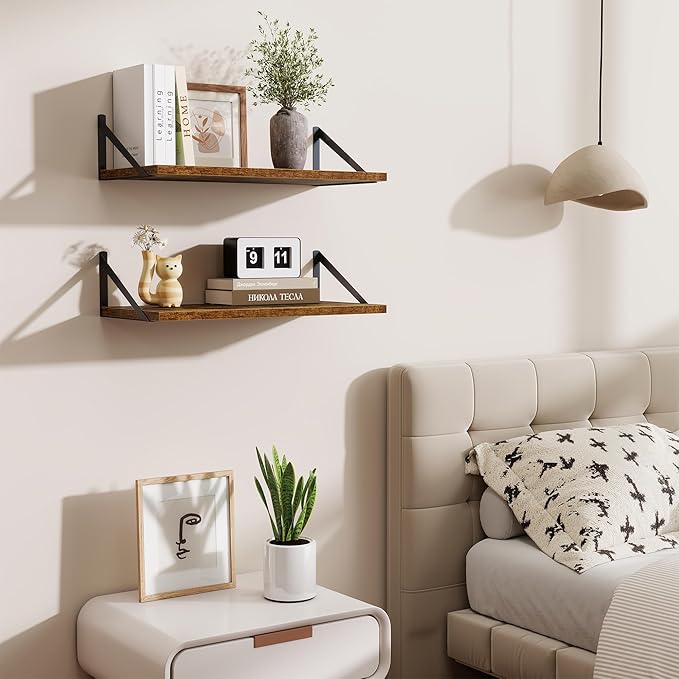 Deep Floating Shelves,24" Wx10 D Floating Shelf for Wall Set of 2,Hanging Storage Shelf with Metal Brackets,Wide Display Wall