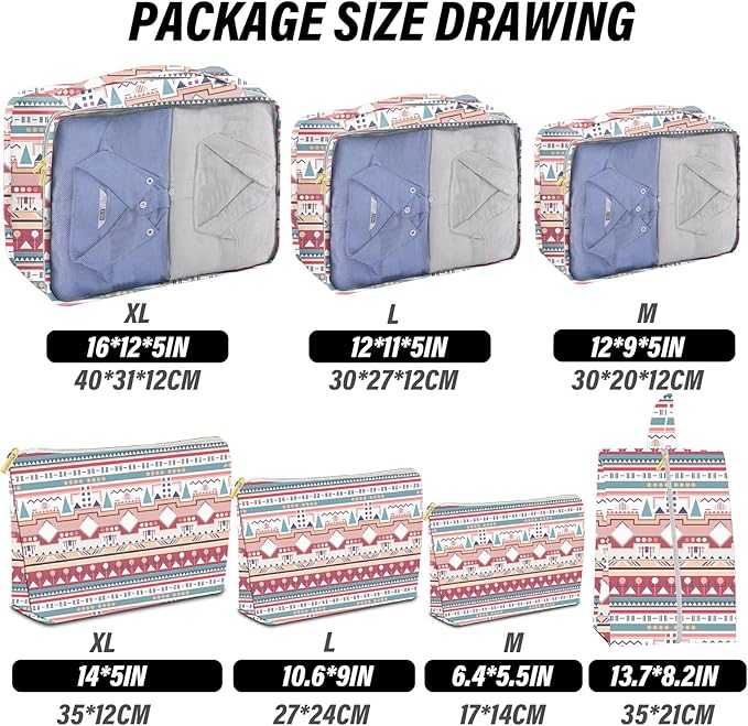 7 Set Packing Cubes Travel Luggage Organizers for Suitcase Travel Accessories with Shoe Bag for Girls Women Aesthetic Cute Bo