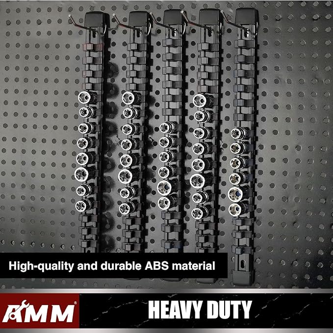 AMM 6-Piece Socket Organizer，3/8 inch Drive ABS Tools-Socket Holder，Heavy Duty Socket Racks，Premium Quality Socket Clip Rail 
