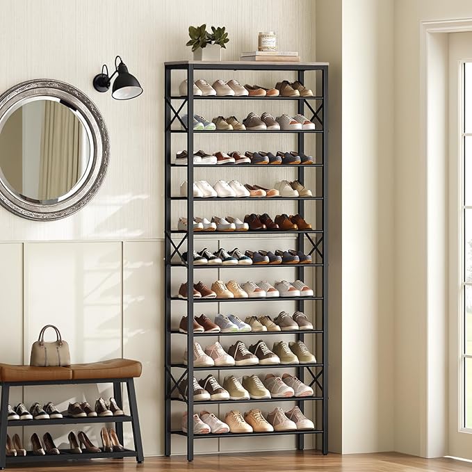 YATINEY 12 Tier Shoe Rack, Large Capacity Shoe Storage Organizer Holds 48 Pairs, Sturdy and Stable, for Entryway, Hallway, Cl