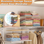 2 Pack Stackable Closet Organizers and Storage, 4 Cube Closet Shelves with Wood Top Board for Extra Clothes Storage, Small Me