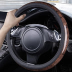 CAR PASS Wood Grain Microfiber Leather Steering Wheel Cover, Universal Fit for 14 1/2-15 inch Black Steering Wheel, Anti-Skip