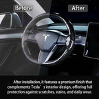 Carbon Fiber Steering Wheel Cover for Tesla Model 3 2017-2023 & Model Y 2020-2024, Anti-Slip Wear-Resistant High Temperature Resistant (Sheen Black)