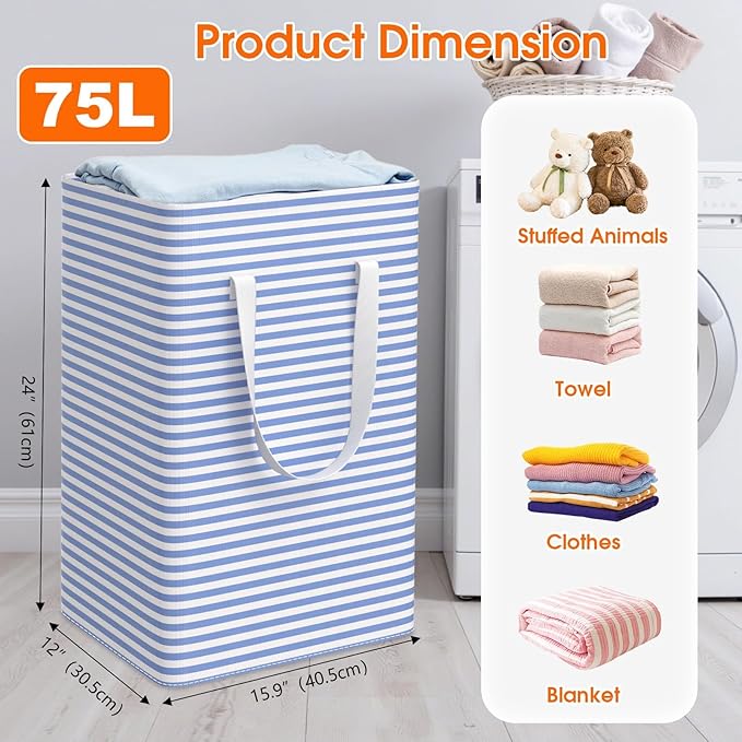 3 Pack Large Laundry Basket,Waterproof & Freestanding Laundry Hamper,Collapsible Clothes Hampers with Easy Carry Long & Reinf