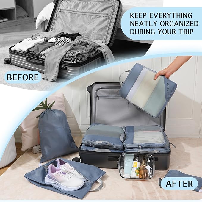 PFEYRPK Lightweight Compression Packing Cubes for Suitcases, Compressible Expandable Travel Packing Organizer with Clear Toil