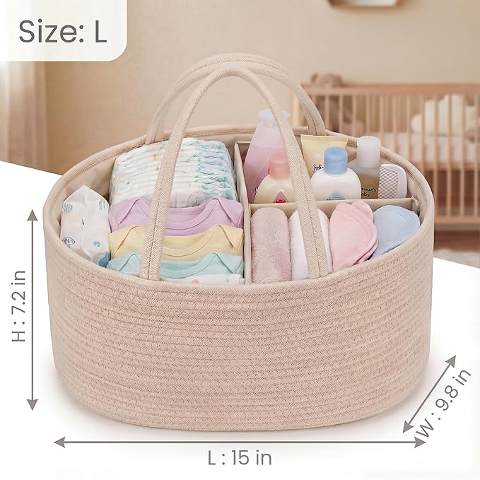 luxury little Diaper Caddy Organizer, Large Cotton Rope Nursery Baby Basket, Changing Table Organizer for Baby Diaper Storage