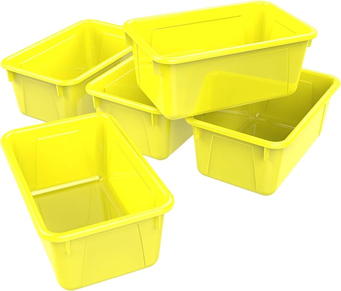 Storex Small Cubby Bins, Pack of 5, 12.2 x 7.8 x 5.1 Inches, Yellow (62410U05C)