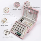 Dajasan Jewelry Boxes for Women Girls, Jewelry Organizer Box, 2-Layer Large Velvet Jewelry Organizer for Rings Necklaces Brac