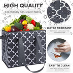 WISELIFE Reusable Grocery Bags 2-Pack Foldable Washable Large Storage Bins Basket Water Resistant Shopping Tote Bag Dark Grey