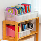 IRIS USA Plastic Book Bin Magazine Holder, 8-Pack, Vertical Standing Connecting Container Box for Office Dorm Study Homework 