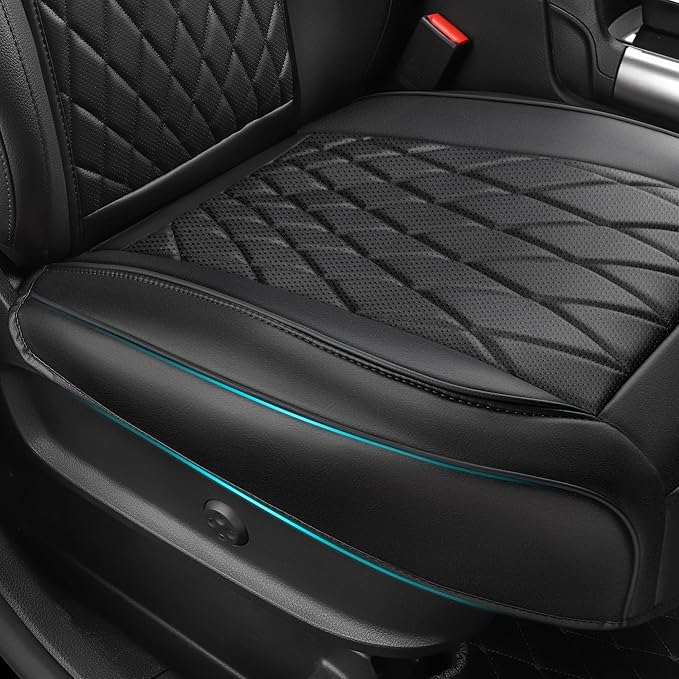 CAR PASS Luxury Napa Leather Front Car Seat Covers, Sideless Car Seat Protectors with Storage Pocket, Non-Slip Automotive Sea