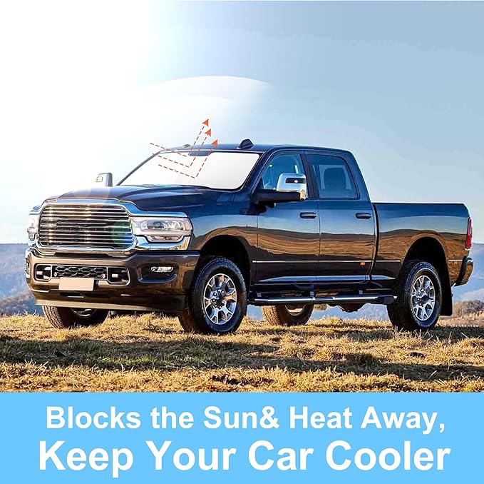 TINGLU Sun Shade for Dodge RAM 2500 3500 2010-2024 2025 2026 Accessories Windshield Sun Shade Window Shade UV Rays Protection Sun Visor Cover with Steering Wheel Sunshade Storage Bag