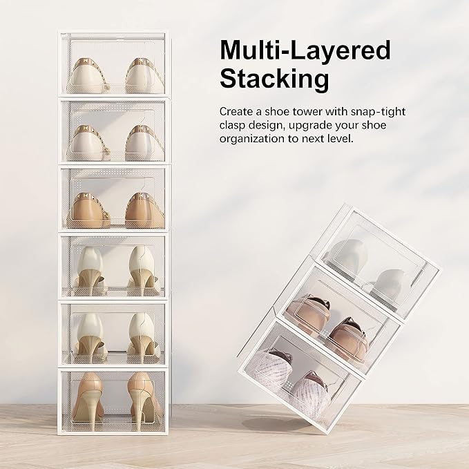 SEE SRPING XX-Large Shoe Storage Box Fit Size 14, Clear Plastic Stackable Shoe Organizer for Closet, Shoe Rack Sneaker Contai