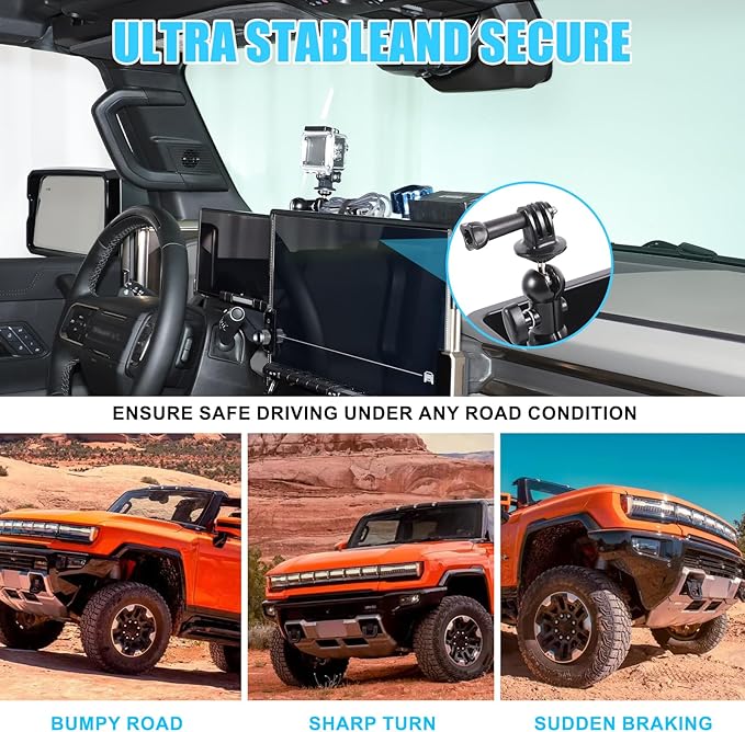 Center Console Dash Cam Mount&Dashboard Storage Tray for Hummer EV Accessories 2022-2025 2026 SUV Pickup,Rotatable Car Dash Cameras Mount Holder Box Organizer,Mount Fit for Action Camera