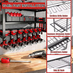 Power Tool Organizer Wall Mount, 150Lbs 3 Layer Metal Tool Storage Rack with 7 Cordless Drill Holder Heavy Duty, Battery Dril