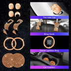 25PCS Bling Car Car Accessories Set,15 Inch Steering Wheel Cover,Shiny License Plate Frame,Center Console Cover and Rearview Mirror Set and Other Car Accessories(Orange)