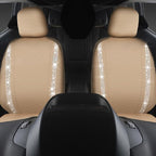 CAR PASS Leather Bling Diamond Car Seat Covers 2 Front Interior Sets, Waterproof Universal Shining Glitter Crystal Sparkle Fit for 95% Automotive Truck SUV Cute Women Girl, Beige Rhinestone