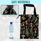 Mushroom Fern Leaves Car Garbage Bag Botanical Drawstring Car Trash Bag Hanging for Back Seat with Adjustable Buckle Canvas Vehicle Trash Can Easy-to-Install