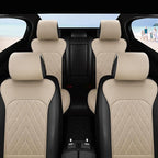 Sanwom Front Car Seat Covers - Leather Seat Covers with Storage Pocket and Two Belt Pads, Anti-Slip Waterproof Universal Seat