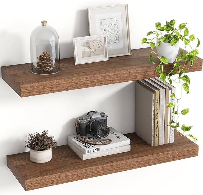 24 Inch Floating Shelves, 8 Inch Deep Floating Shelves for Wall, Hanging Shelf with Invisible Brackets, Deep Shelves for Bath